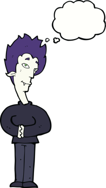 Bir insan tarafından çizilmiş düşünce baloncuğu olan bir vampir.