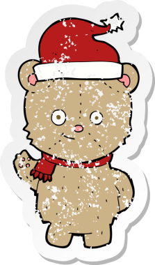 Bir insan tarafından çizilmiş bir karikatür Noel oyuncak ayısının gerilimli yapıştırması.