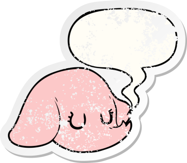 Konuşan fil suratlı karikatür, bir insan tarafından çizilmiş sıkıntılı eski bir çıkartma.