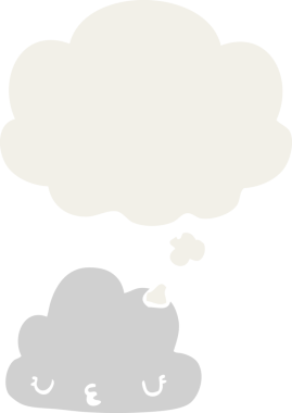 Düşünce baloncuğu olan sevimli çizgi film bulutu bir insan tarafından çizilmiş.