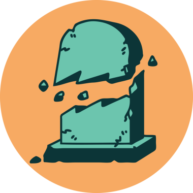 Bir insan tarafından çizilmiş kırık bir mezar taşının sembolik dövmesi.