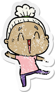 Bir insan tarafından çizilmiş mutlu, yaşlı bir kadının sıkıntılı çıkartması.