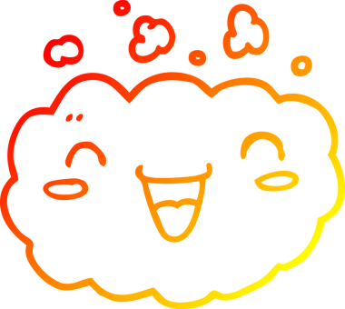 Bir insan tarafından çizilmiş mutlu bir karikatür bulutunun sıcak gradyan çizimi