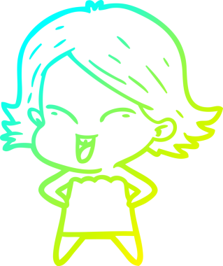 Bir insan tarafından çizilmiş mutlu çizgi film kızı çizimi.