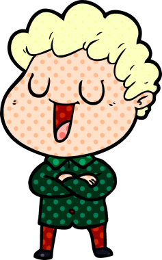 Bir insan tarafından çizilmiş gülen karikatür adam.