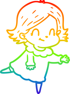 Gökkuşağı gradyan çizimi. Bir insan tarafından çizilmiş karikatür dostu bir kız.