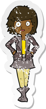 Bir insan tarafından çizilmiş ceketli bir karikatürist kızın gerilmiş çıkartması.