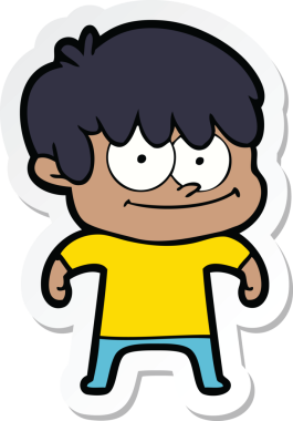 Bir insan tarafından çizilmiş mutlu bir çizgi film karakterinin çıkartması.