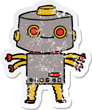 Bir insan tarafından çizilmiş karikatür robotunun sıkıntılı çıkartması.