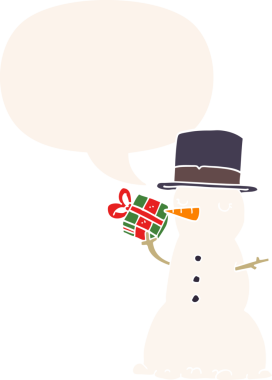 bir insan tarafından çizilmiş, konuşma baloncuklu kardan adam.