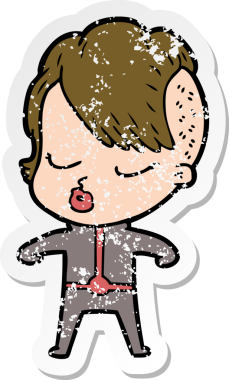 Çizgi film çıkartması. Bir insan tarafından çizilmiş güzel hippi kız.