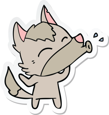 Bir insan tarafından çizilmiş uluyan kurt çizgi filminin çıkartması.