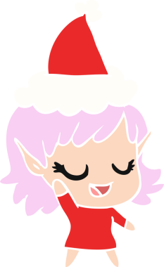 Bir insan tarafından çizilmiş Noel Baba şapkası giyen bir elf kızının çizilmiş mutlu el resmi.