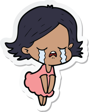 Bir insan tarafından çizilmiş ağlayan bir çizgi film kızına ait etiket.