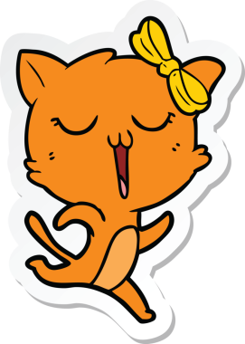 Bir insan tarafından çizilmiş çizgi film kedisinin çıkartması.