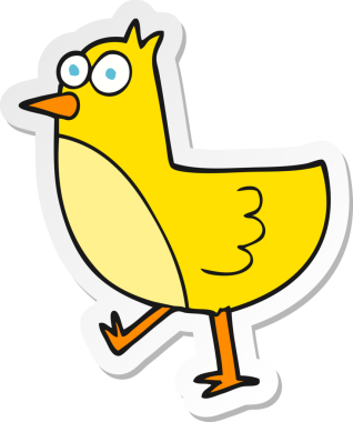 Bir insan tarafından çizilmiş çizgi film kuşunun çıkartması.