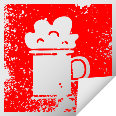 Sıkıntılı kare soyma etiketi garip bir insan tarafından çizilmiş bira sembolü.