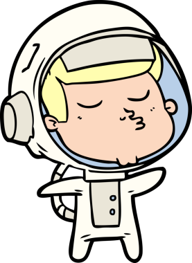 Bir insan tarafından çizilmiş kendine güvenen bir astronot çizgi filmi.