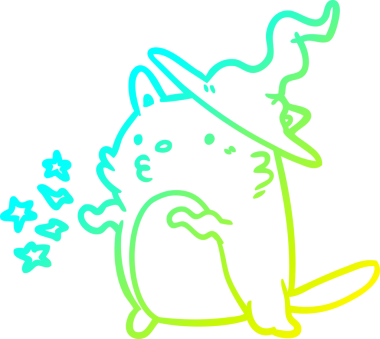 Bir insan tarafından çizilmiş büyülü bir kedi büyücüsünün soğuk gradyan çizgisi.