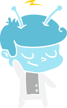 Bir insan tarafından çizilmiş düz renkli çizgi film uzay adamı.