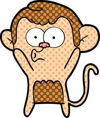 Bir insan tarafından çizilmiş, şaşırmış maymun çizgi filmi.