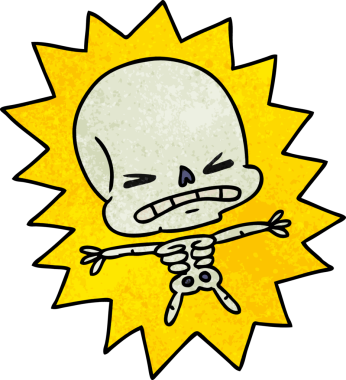 Bir insan tarafından çizilmiş korkunç bir iskeletin serbest dokulu karikatürü.