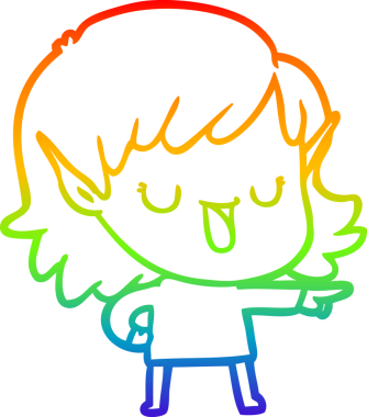 Gökkuşağı gradyan çizgi çizimi bir insan tarafından çizilmiş bir elf kızı