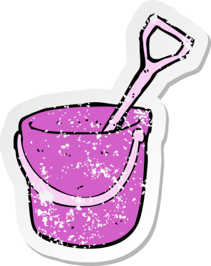 Çizgi film kovası ve bir insan tarafından çizilmiş kürek desenli gerilmiş çıkartma.