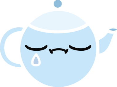 Bir insan tarafından çizilmiş üzgün bir çaydanlığın düz renkli retro karikatürü