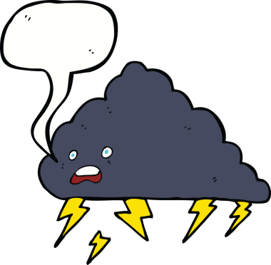 bir insan tarafından çizilmiş konuşma baloncuklu bir gökgürültüsü bulutu.