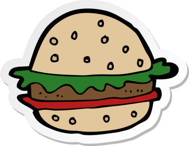 Bir insan tarafından çizilmiş çizgi film hamburgerinin çıkartması.