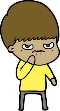 Bir insan tarafından çizilmiş kızgın çizgi film çocuğu.