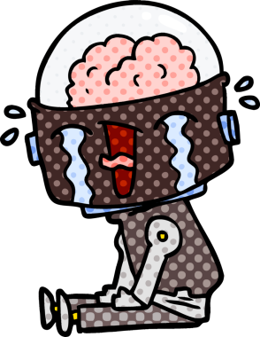 Bir insan tarafından çizilmiş ağlayan robot çizgi film.