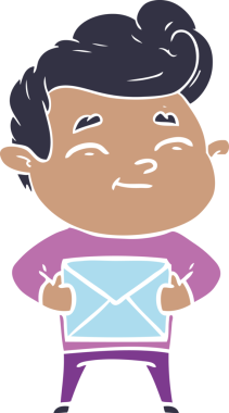 Bir insan tarafından çizilmiş mutlu düz renkli çizgi film adamı.