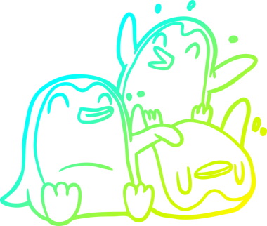 Bir insan tarafından çizilen mutlu penguenlerin soğuk gradyan çizgisi