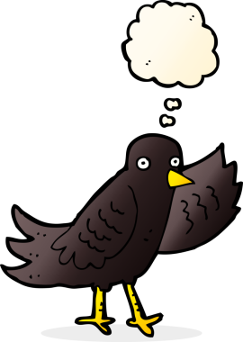 Bir insan tarafından çizilmiş düşünce baloncuklu sallanan kuş.