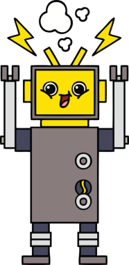 Bir insan tarafından çizilmiş sevimli bir robot karikatürü.