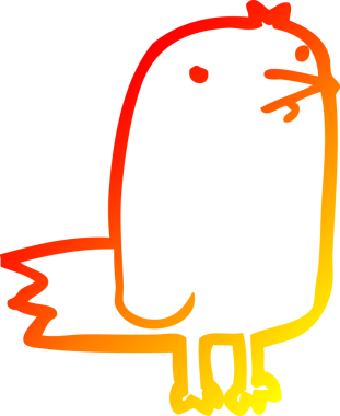 Bir insan tarafından çizilmiş çizgi film kuşunun sıcak gradyan çizimi