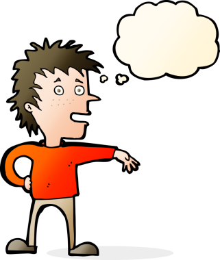 Çizgi filmci, bir insan tarafından çizilen düşünce baloncuğuyla umursamaz bir jest yapıyor.