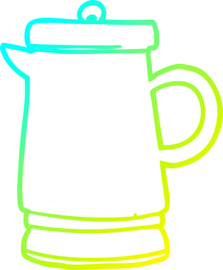 Bir insan tarafından çizilmiş eski metal bir çaydanlığın soğuk gradyan çizgisi.