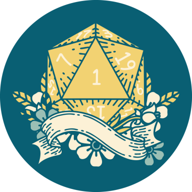 Retro Dövme Biçimi Doğal Bir d20 zar bir insan tarafından çizildi