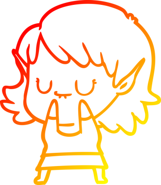 Bir insan tarafından çizilmiş mutlu bir elf kızı çizimi.