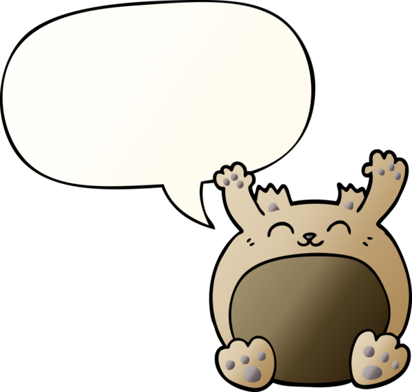 Bir insan tarafından çizilmiş yumuşak eğimli konuşma baloncuklu çizgi film ayısı.