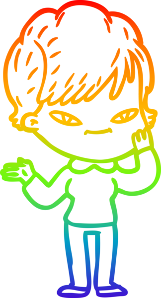 gökkuşağı gradyan çizimi bir insan tarafından çizilmiş mutlu bir kadın çizgi