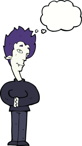 Bir insan tarafından çizilmiş düşünce baloncuğu olan bir vampir.