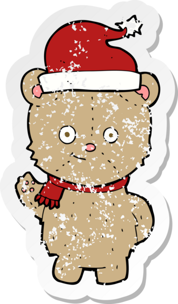 Bir insan tarafından çizilmiş bir karikatür Noel oyuncak ayısının gerilimli yapıştırması.