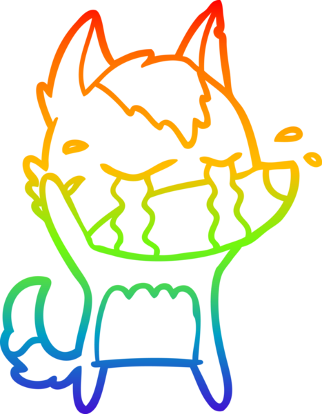 Gökkuşağı gradyan çizgi çizimi bir insan tarafından çizilmiş ağlayan bir kurt.