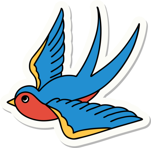 Bir insan tarafından çizilmiş geleneksel bir kırlangıç stili dövme çıkartması.