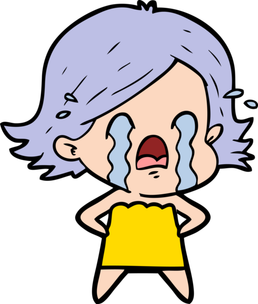 Bir insan tarafından çizilmiş ağlayan çizgi film kadını.