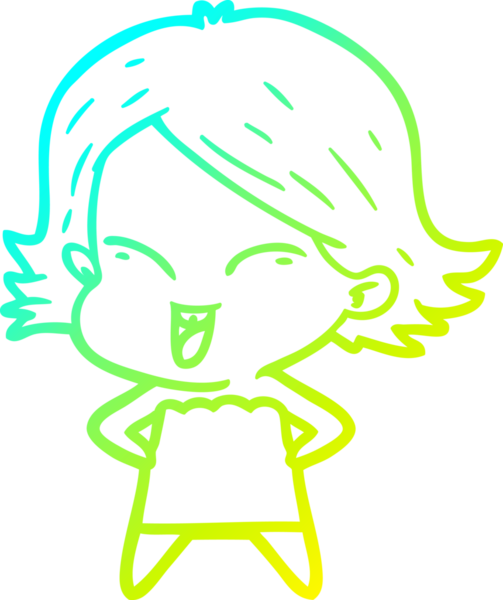 Bir insan tarafından çizilmiş mutlu çizgi film kızı çizimi.